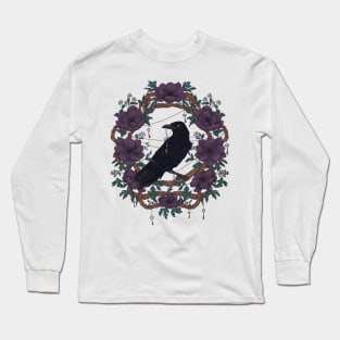 The Keeper - Raven and Skeleton Key Illustration Long Sleeve T-Shirt